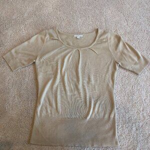 New York & Company Short-sleeve Scoop Neckline Acrylic Light Tan Top Blouse